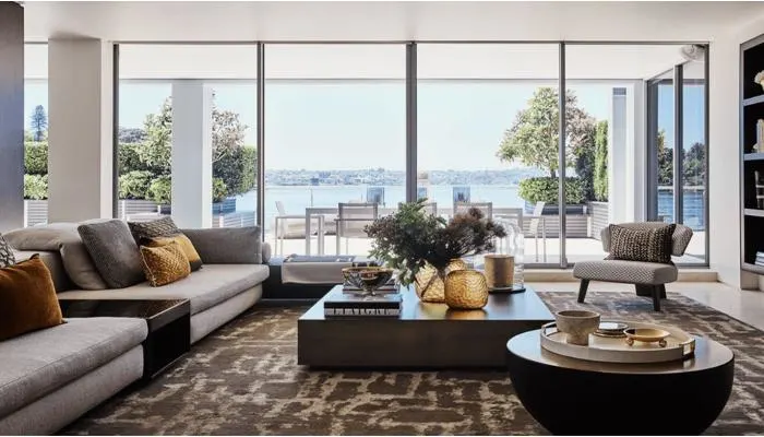 Luxury living room at Navraj Kingstowns with modern furniture